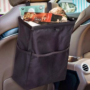 Ginsco Car Trash Bag Hanging, 2 Pack Large Capacity Car Trash Can, 2.5 Gallons Leakproof Car Garbage Bag, Car Accessories, Foldable Waterproof Car Organizer with 4 Pockets for Camping