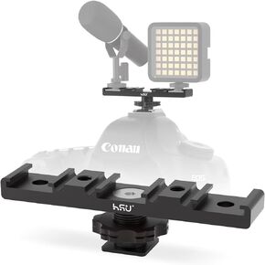 HSU Cold Shoe Mount Bracket, Triple-Head Hot Shoe Mount, and 1/4 Screw Port, Aluminum Cold Shoe Plate Adapter with Cable Slot Bayonet for Microphone, Led Video Light, Monitor (Extension)