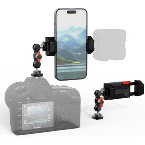 SOH Cool Ballhead, Multi Function Double Ball-Head Adapter with 1/4’’ Screw and Cold Shoe Phone Clip Mount for DSLR Camera LCD Monitor Camera Cage Flash LED Light Microphone, and Most Smartphones