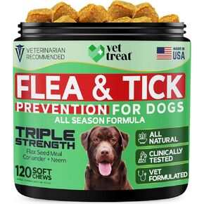 Flea and Tick Prevention for Dogs Chewables -Made in USA- Natural Dog Flea and Tick Treatment - Oral Flea Pills - Vet Recommended Flea and Tick Chews - All Breeds & Sizes - 120 Soft Treats (Chicken)