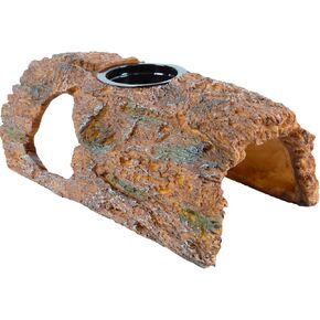 CAVACHEW Reptile Hide, 9" Reptile Hides and Caves, 2 in 1 Resin Hollow Log Hideout with Top Feeder, Terrarium Basking Platform Bark Hideaway for Bearded Dragon, Snake, Gecko, Lizard, Tortoise