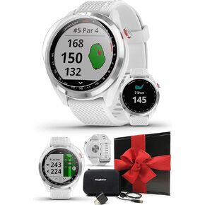 ساعة جولف Garmin Approach S42 (معدنية/سوداء) بنظام تحديد المواقع العالمي (GPS) - حزمة صندوق هدايا مع واقيات شاشة مقواة من PlayBetter HD، ومحول حائط، وحقيبة صلبة - أكثر من 42,000 ملعب، وشكل أخضر حقيقي، ومساحة F/M/B in Saudi Arabia
