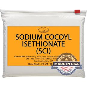 SODIUM COCOYL ISETHIONATE - Powder - 16 Oz - Foaming Surfactant - for Commercial, Industrial, Laboratory & Household Uses - Foamy & Bubbly Products - Nitrile Gloves & Wear Mask included