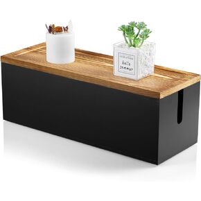 Bivvclaz Large Cable Management Box, Wooden Cord Organizer Box for Under Desk TV Computer Router USB Hub to Cover and Hide Extension Cords Power Stripes Surge Protectors Chargers Wires, Black