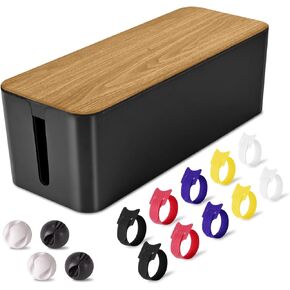 Cable Management Box - Large Cable Organizer Box to Hide Wires & Power Strips, TV & Desk Computer Wires, Cord Organizer Box for Home & Office, Black