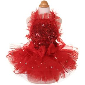 MaruPet Fashion Sweet Puppy Dog Blingbling Princess Skirt Pet Dog Lace Cake Camisole Tutu Dress Red XL