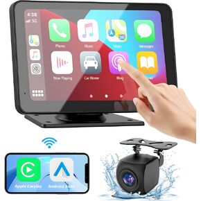 Apple Carplay Screen for Car, 7" HD Portable Car Stereo Touch Screen with Wireless Android Auto, Backup Camera, Car Audio Receivers with Voice Control, Mirror Link, Bluetooth, GPS Navigation