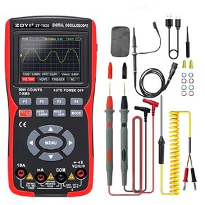 ZNZHNSI 702S 2 in 1 Handheld Digital Automotive Oscilloscope Multimeter, Single Channel 10MHZ Bandwidth,64Kbyte Record Length,48MSa/s High Sampling Rate，amp ohm Volt Meter Tester、Voltage/Current Test