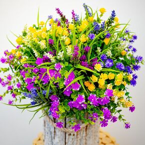 Artificial Fall Flowers Outdoor Fake Mums - 16 Bundles Fake Plants UV Resistant No Fade Faux Plastic Greenery Garden Porch Patio Fall Home Decor (1, OrangeGreen)