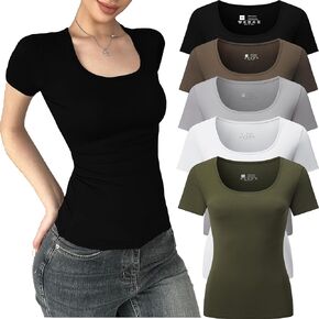 Women's 5pcs Short Sleeve Slim Fit T Shirt Square Neck BodyconTunics Going Out Tops