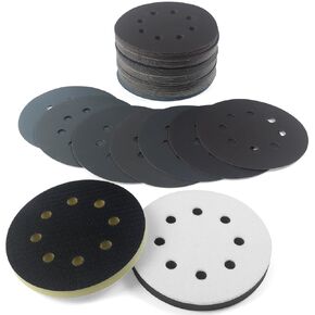 Elechiakan 72PCS 5 Inch Wet Dry Sanding Discs with Foam Sanding Pads, 8 Hole Hook and Loop Wet Sanding Paper Include 400/600/800/1000/1500/2000/3000 Grits, Orbital Sander Pads for Metal Wood