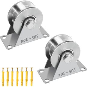H Groove Pulley, Stainless Steel Blocks 2 Pack Super Silence Rotation Groove Wheel Pulley, for DIY Gym Equipment Handling and Moving gate wheel, with Mounting Screws and Expansion Pipes (H-Type 2Pack)