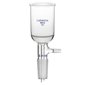Labasics Borosilicate Glass Buchner Filtering Funnel with Coarse Frit (G1), 65mm Inner Diameter, 100mm Depth, with 24/40 Standard Taper Inner Joint and Vacuum Serrated Tubulation (250ml)
