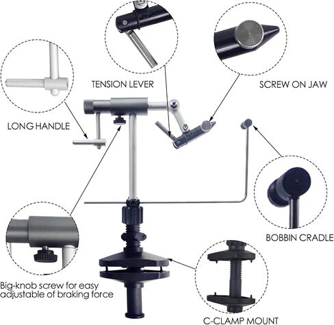 EUPHENG Riverruns Colorado ربط الذبابة الدوارة الكاملة ملزمة ضبط مقاومة الدوران مقاسات 26 إلى 4/0 (Fly Tying Vise C-Clamp) in Saudi Arabia