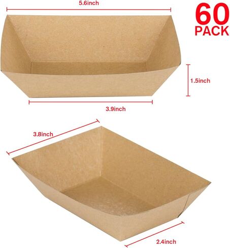 موكوك 60 حزمة من القوارب الورقية بوزن 2 رطل لتقديم الطعام، صواني طعام شديدة التحمل بوزن 2 رطل، سلال صواني طعام من ورق الكرافت للاستعمال مرة واحدة من أجل ناتشوز هوت دوج الفشار وحفلات الامتياز والأطعمة والتوابل in Kuwait