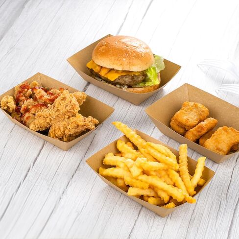 موكوك 60 حزمة من القوارب الورقية بوزن 2 رطل لتقديم الطعام، صواني طعام شديدة التحمل بوزن 2 رطل، سلال صواني طعام من ورق الكرافت للاستعمال مرة واحدة من أجل ناتشوز هوت دوج الفشار وحفلات الامتياز والأطعمة والتوابل in Kuwait