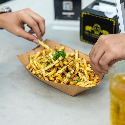 موكوك 60 حزمة من القوارب الورقية بوزن 2 رطل لتقديم الطعام، صواني طعام شديدة التحمل بوزن 2 رطل، سلال صواني طعام من ورق الكرافت للاستعمال مرة واحدة من أجل ناتشوز هوت دوج الفشار وحفلات الامتياز والأطعمة والتوابل in Kuwait