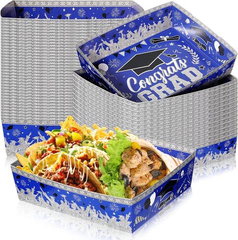 Tenceur 36 Pcs 2024 Light Blue Graduation Paper Food Trays 5 lb Large Paper Food Boats Disposable Food Holder Congrats Grad Serving Snack Trays for Graduation Party Supplies in Saudi Arabia