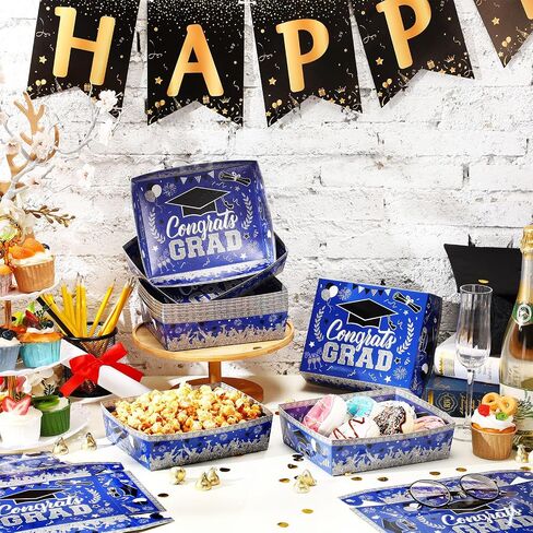 Tenceur 36 Pcs 2024 Light Blue Graduation Paper Food Trays 5 lb Large Paper Food Boats Disposable Food Holder Congrats Grad Serving Snack Trays for Graduation Party Supplies in Saudi Arabia
