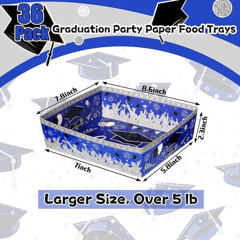 Tenceur 36 Pcs 2024 Light Blue Graduation Paper Food Trays 5 lb Large Paper Food Boats Disposable Food Holder Congrats Grad Serving Snack Trays for Graduation Party Supplies in Saudi Arabia