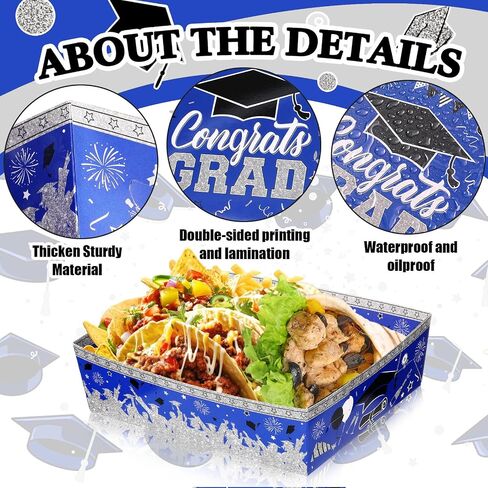 Tenceur 36 Pcs 2024 Light Blue Graduation Paper Food Trays 5 lb Large Paper Food Boats Disposable Food Holder Congrats Grad Serving Snack Trays for Graduation Party Supplies in Saudi Arabia