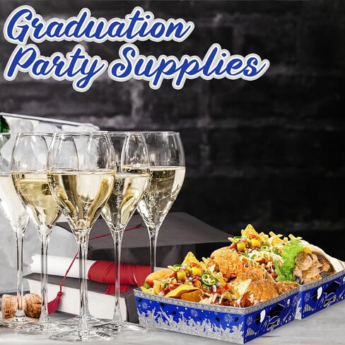 Tenceur 36 Pcs 2024 Light Blue Graduation Paper Food Trays 5 lb Large Paper Food Boats Disposable Food Holder Congrats Grad Serving Snack Trays for Graduation Party Supplies in Saudi Arabia