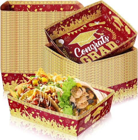 Tenceur 36 قطعة 2024 صواني طعام ورقية للتخرج باللون الفضي الأزرق بوزن 5 رطل، قوارب طعام ورقية كبيرة، حامل طعام للاستعمال مرة واحدة، تهنئة غراد، صواني الوجبات الخفيفة لمستلزمات حفلات التخرج in Kuwait