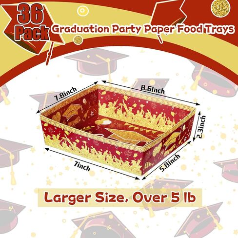 Tenceur 36 قطعة 2024 صواني طعام ورقية للتخرج باللون الفضي الأزرق بوزن 5 رطل، قوارب طعام ورقية كبيرة، حامل طعام للاستعمال مرة واحدة، تهنئة غراد، صواني الوجبات الخفيفة لمستلزمات حفلات التخرج in Kuwait