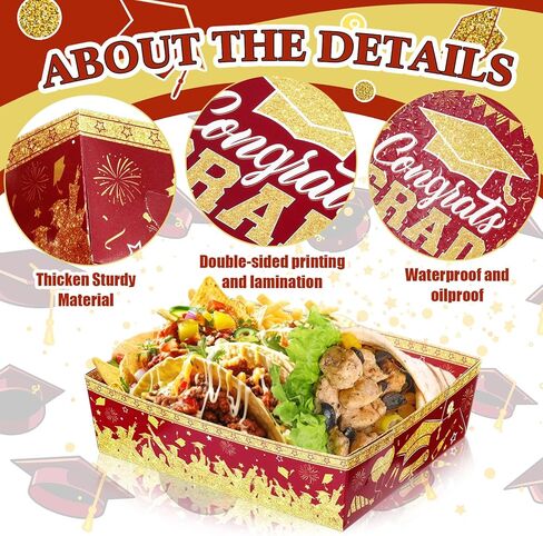 Tenceur 36 قطعة 2024 صواني طعام ورقية للتخرج باللون الفضي الأزرق بوزن 5 رطل، قوارب طعام ورقية كبيرة، حامل طعام للاستعمال مرة واحدة، تهنئة غراد، صواني الوجبات الخفيفة لمستلزمات حفلات التخرج in Kuwait