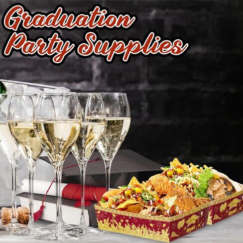 Tenceur 36 قطعة 2024 صواني طعام ورقية للتخرج باللون الفضي الأزرق بوزن 5 رطل، قوارب طعام ورقية كبيرة، حامل طعام للاستعمال مرة واحدة، تهنئة غراد، صواني الوجبات الخفيفة لمستلزمات حفلات التخرج in Kuwait