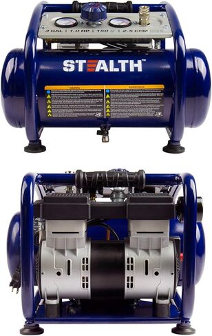 ضاغط هواء ستيلث محمول فائق الهدوء 3 جالون 1 حصان خالي من الزيت 2.5 قدم مكعب في الدقيقة @ 90 رطل لكل بوصة مربعة ضاغط هواء كهربائي، بحد أقصى 150 رطل لكل بوصة مربعة ضاغط هواء محمول للعمل المبتكر في المرآب SAQ-1301 أزرق in Kuwait