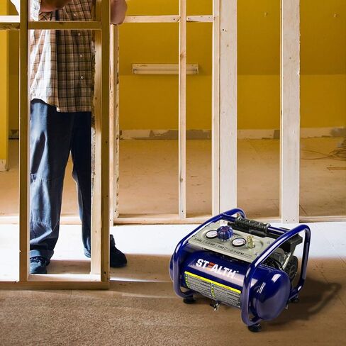 ضاغط هواء ستيلث محمول فائق الهدوء 3 جالون 1 حصان خالي من الزيت 2.5 قدم مكعب في الدقيقة @ 90 رطل لكل بوصة مربعة ضاغط هواء كهربائي، بحد أقصى 150 رطل لكل بوصة مربعة ضاغط هواء محمول للعمل المبتكر في المرآب SAQ-1301 أزرق in Kuwait