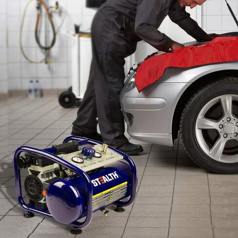 ضاغط هواء ستيلث محمول فائق الهدوء 3 جالون 1 حصان خالي من الزيت 2.5 قدم مكعب في الدقيقة @ 90 رطل لكل بوصة مربعة ضاغط هواء كهربائي، بحد أقصى 150 رطل لكل بوصة مربعة ضاغط هواء محمول للعمل المبتكر في المرآب SAQ-1301 أزرق in Kuwait