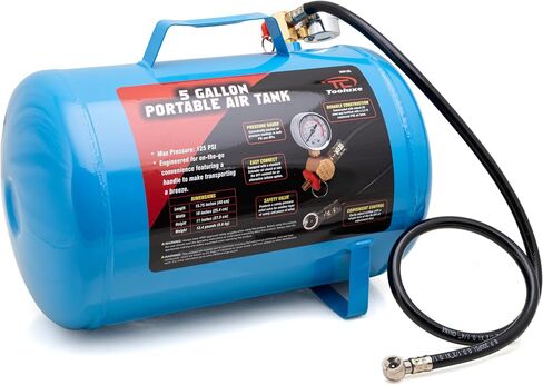 TOOLUXE 30010L 5 Gallon Air Tank, Portable Air Tank, 125 PSI Maximum Pressure, Horizontal Air Compressor Tank, 1/4" NPT 40 Inch Industrial Hose & Chuck, 140 PSI Safety Valve in Saudi Arabia