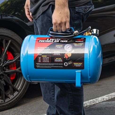 TOOLUXE 30010L 5 Gallon Air Tank, Portable Air Tank, 125 PSI Maximum Pressure, Horizontal Air Compressor Tank, 1/4" NPT 40 Inch Industrial Hose & Chuck, 140 PSI Safety Valve in Saudi Arabia