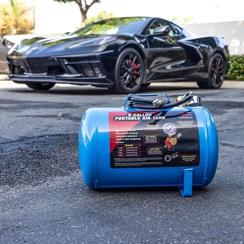 TOOLUXE 30010L 5 Gallon Air Tank, Portable Air Tank, 125 PSI Maximum Pressure, Horizontal Air Compressor Tank, 1/4" NPT 40 Inch Industrial Hose & Chuck, 140 PSI Safety Valve in Saudi Arabia