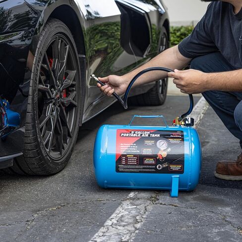 TOOLUXE 30010L 5 Gallon Air Tank, Portable Air Tank, 125 PSI Maximum Pressure, Horizontal Air Compressor Tank, 1/4" NPT 40 Inch Industrial Hose & Chuck, 140 PSI Safety Valve in Saudi Arabia