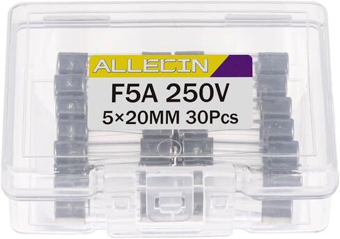 ALLECIN 5A 250V 5x20MM صمام زجاجي سريع النفخ 5 أمبير 250 فولت 0.2 × 0.78 بوصة صمامات أنبوبية سريعة المفعول F5AL250V (عبوة من 30 قطعة) in Saudi Arabia