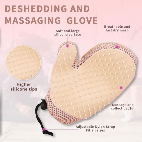 قفاز شعر القطط 2 في 1 من مولي باوز لإزالة فراء الحيوانات الأليفة، قفاز للعناية بالكلاب لتساقط الشعر والتدليك، قفاز فعال لإزالة شعر الحيوانات الأليفة للأريكة والسجاد [وردي/مفرد] in Kuwait