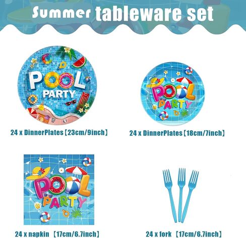 98 Pcs Summer Tableware, Pool Party Decorations Include Pool Tablecloth, Plastic Summer Fork Pool Plates and Napkins, Pool Party Supplies, Pool Dinnerware for Summer, Pool, Beach Party in Saudi Arabia
