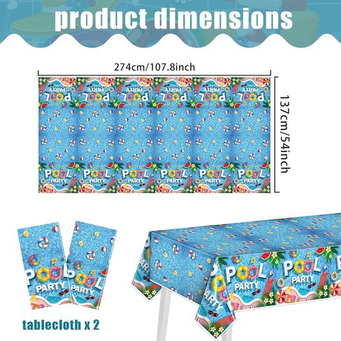 98 Pcs Summer Tableware, Pool Party Decorations Include Pool Tablecloth, Plastic Summer Fork Pool Plates and Napkins, Pool Party Supplies, Pool Dinnerware for Summer, Pool, Beach Party in Saudi Arabia
