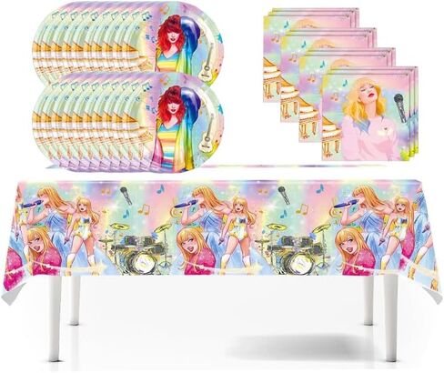 Music-Themed Party Supplies, 20 Plates, 20 Napkins and 1 Tablecloth, Birthday Party Decorations for Boys and Girls (41) in Saudi Arabia
