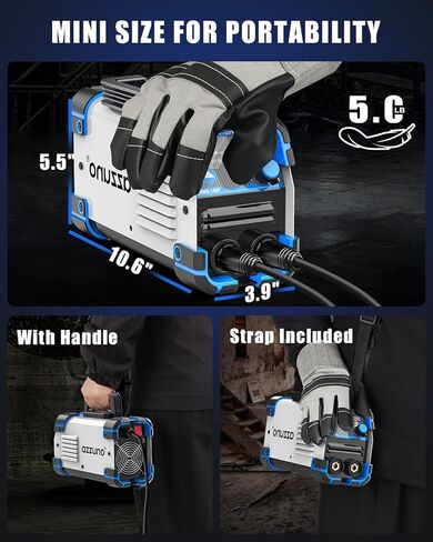 AZZUNO ماكينة لحام صغيرة بقدرة 110/220 فولت، ماكينة لحام قوسية صغيرة MMA/رفع Tig 145A، ماكينة لحام قوسية محمولة مع عاكس IGBT مدمج قوة قوس البدء الساخن المضادة للالتصاق in Kuwait