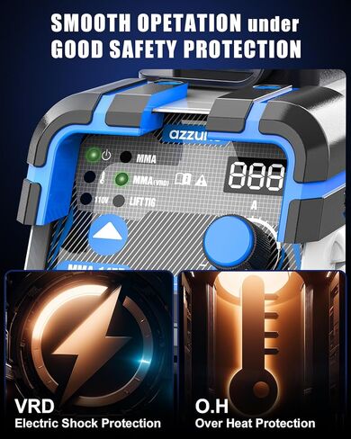 AZZUNO ماكينة لحام صغيرة بقدرة 110/220 فولت، ماكينة لحام قوسية صغيرة MMA/رفع Tig 145A، ماكينة لحام قوسية محمولة مع عاكس IGBT مدمج قوة قوس البدء الساخن المضادة للالتصاق in Kuwait