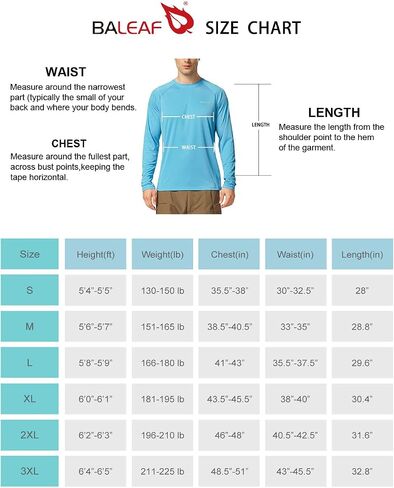 BALEAF Men's Sun Protection Shirts UV SPF T-Shirts UPF 50+ Long Sleeve Rash Guard Fishing Running Quick Dry in Saudi Arabia