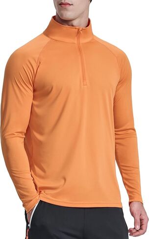 Men's 1/4 Zip Up Long Sleeve Running Shirts UPF 50+ Sun Protection SPF T-Shirts Athletic Workout Rash Guard in Saudi Arabia