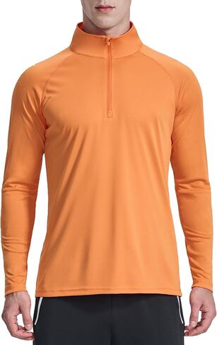 Men's 1/4 Zip Up Long Sleeve Running Shirts UPF 50+ Sun Protection SPF T-Shirts Athletic Workout Rash Guard in Saudi Arabia