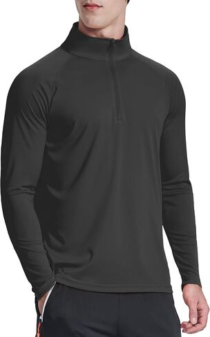 Men's 1/4 Zip Up Long Sleeve Running Shirts UPF 50+ Sun Protection SPF T-Shirts Athletic Workout Rash Guard in Saudi Arabia
