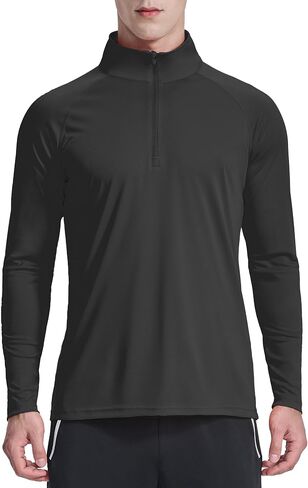 Men's 1/4 Zip Up Long Sleeve Running Shirts UPF 50+ Sun Protection SPF T-Shirts Athletic Workout Rash Guard in Saudi Arabia