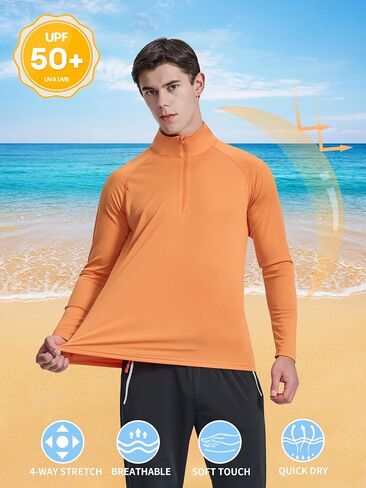 Men's 1/4 Zip Up Long Sleeve Running Shirts UPF 50+ Sun Protection SPF T-Shirts Athletic Workout Rash Guard in Saudi Arabia